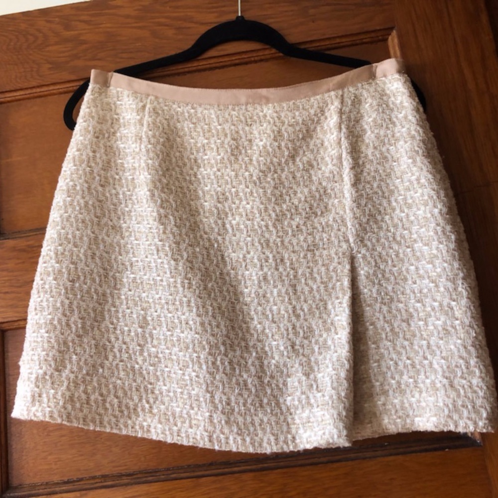 H&M Gold Metallic Thread Cotton Blend Woven Mini-Skirt Size 12